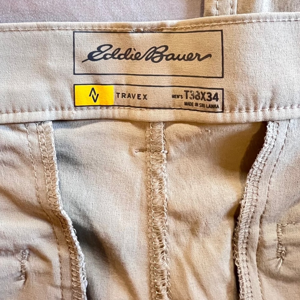 Eddie Bauer Travex Mens 38x34 Khaki Outdoor Travel Pants Zip Pocket - Picture 5 of 13